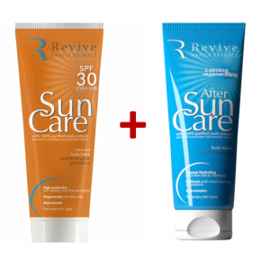 ПРОМО Комплект слънцезащитен лосион SPF 30 + успокояващ лосион за след слънце с екстракт от охлюви – Revive Snails Extract